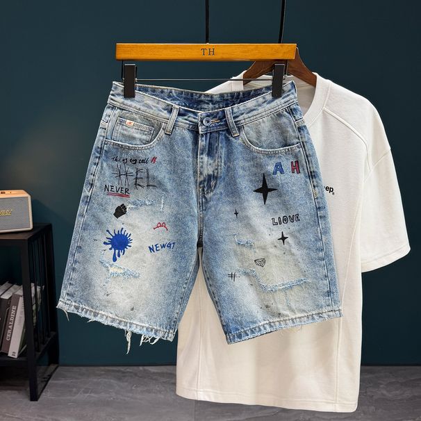 Heavy Duty Straight Leg Denim Shorts For Men Style High Street Fashion Retro Loose Casual Versatile Trendy Brand_mkmklike.com