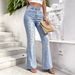Light Blue Washed Yellow Floral Print Flared Jeans High Waist Stretch Retro Floor Length Women's Denim NY1029_mkmklike.com