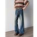 Men's Straight Leg Jeans Japanese Style Harajuku Inspired New Washed Whiskered Floor Length Slightly Flared Denim With Minimalist Look_mkmklike.com