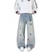 Cartoon Print Denim Jeans For Men – Loose Straight Leg Pants | Trendy Casual Streetwear With Graphic Art_mkmklike.com