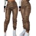 Women's Clothing Motorcycle Zipper Pleated Pocket Fashion PU Casual Patch Pocket Tight Leg Pants_mkmklike.com