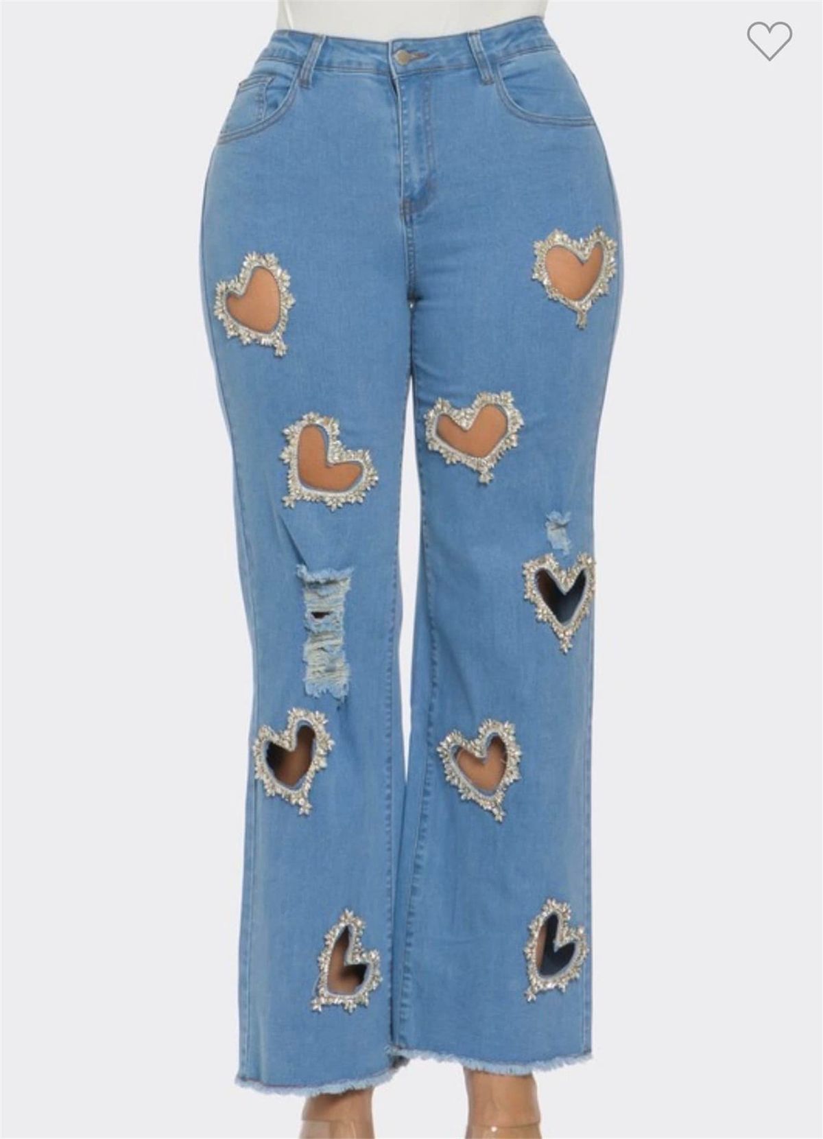 Women's Clothing Hollow Love Hand Made Nail Diamond Personalized Trendy Jeans_mkmklike.com