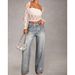 Women's Clothing Straight Leg Jeans Elegant Stylish Casual Straight Leg Stretch Denim Jeans - Elegant Mid-Rise Casual Pants With Rhinestone Details_mkmklike.com