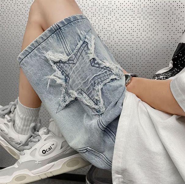Summer Washed Distressed Denim Shorts Men's Pentagonal Loose High Street Pants Trendy Brand Trendy Five-quarter Pants_mkmklike.com