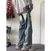 Men's Trendy Multi Pocket Cargo Jeans Loose Straight Leg Wide Leg High Street Style Ripped Design Trousers_mkmklike.com