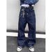 Men's Clothing Retro Studded Double Waisted Jeans, Unisex Loose Fitting Baggy Straight Leg Wide Leg Casual Logging Pants_mkmklike.com