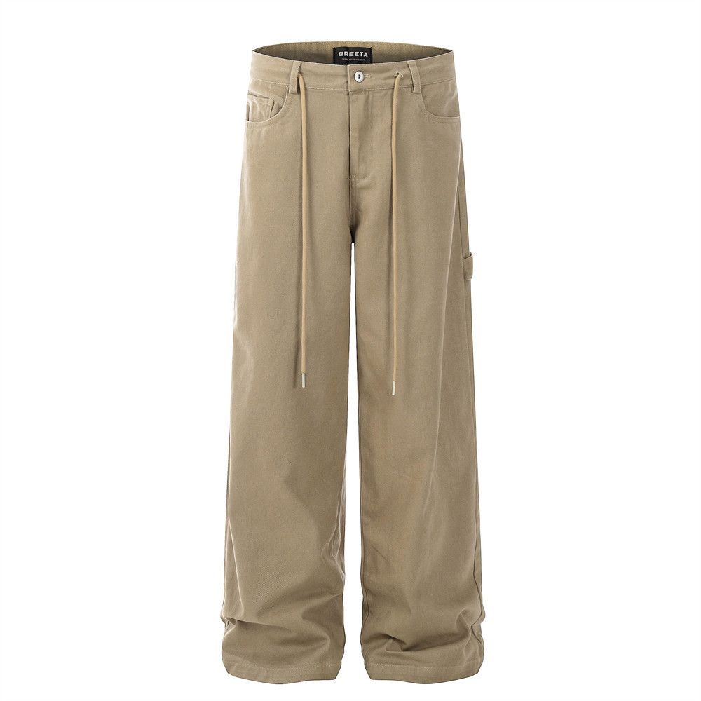 Loose Embroidered Pocket Cargo Jeans With Unique Design, Wide-Leg Straight Long Pants, American Street Stye Men's_mkmklike.com