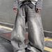Men's Trendy Cool Versatile Casual Wide Leg Jeans Black Gray Washed Paint Splatter Loose Fit American Retro Style_mkmklike.com