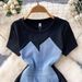 Women's Clothing High Grade Cool Style Contrast Color Denim Patchwork Dress Summer Unique And Beautiful Waist Mid Length Skirt_mkmklike.com