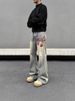 Men's Vintage Washed Yellow Mud Flared Jeans - Loose Fit High Street Denim Pants With Embroidery_mkmklike.com