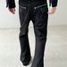 Men's Black Raw Hem Flared Jeans - Loose Fit Straight Leg Denim Pants With Embroidery, Clean Aesthetic_mkmklike.com