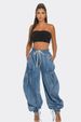 Women's Clothing Summer elastic waist drawstring tie leg bow loose slim straight jeans women's casual trousers_mkmklike.com