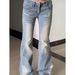 Light Blue Women's Flared Jeans Lace Trimmed American Style Low Rise Stretchy Extra Long Floor Length_mkmklike.com