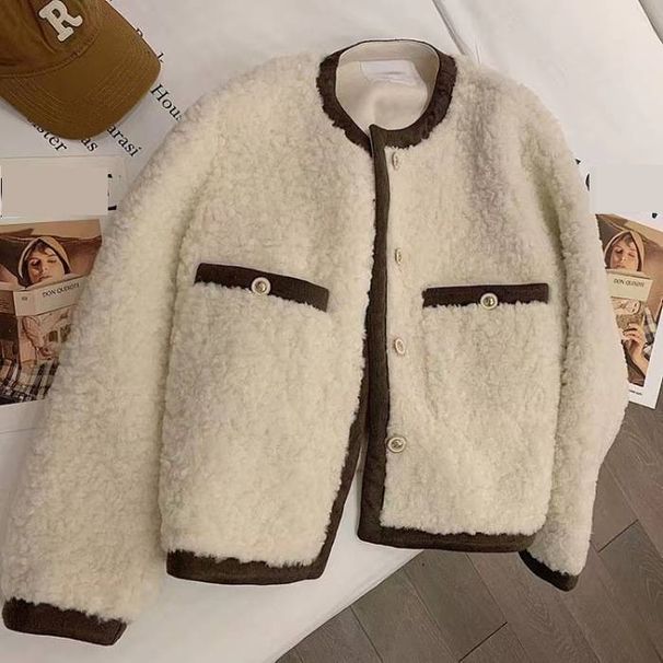 Women's Clothing Autumn And Winter Lamb Plush Coat For Women Loose Fur One Piece Small Fragrance Style Short Coat Thickened New Tops_mkmklike.com