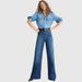 Women's High Rise Wide Leg Denim Pants - Comfortable Stretch Jeans For Casual & Office Wear, Classic Blue & White Wash Options_mkmklike.com