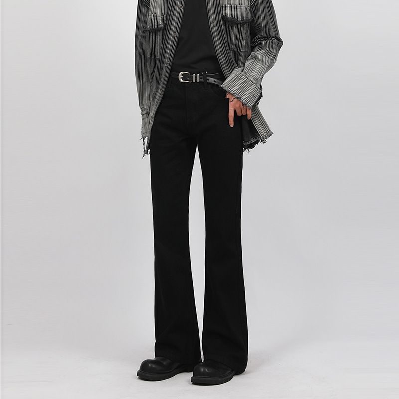 Clean Fit Vintage Bootcut Jeans – Classic Black Denim Pants With Slim Straight-to-Flare Silhouette (Men's Retro High-Waisted Trousers)_mkmklike.com