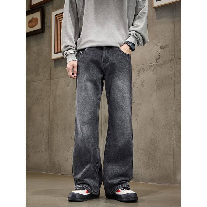 Men's Retro High Street Flared Jeans - Classic Black Straight-Leg Denim Pants For Casual Wear (Sizes 28-36)_mkmklike.com