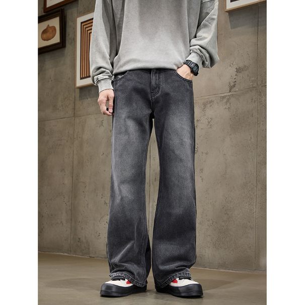 Men's Retro High Street Flared Jeans - Classic Black Straight-Leg Denim Pants For Casual Wear (Sizes 28-36)_mkmklike.com