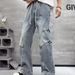 Men's Distressed Denim Jeans – Straight Leg Stretch Fit With Elastic Waist, Edgy Solid Color For Urban Streetwear_mkmklike.com