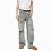 Men's Clothing Streetwear Distressed Denim Jeans For Men - Baggy Wide Leg Vintage Washed Ripped Casual Pants_mkmklike.com