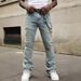 Men's Vintage Distressed Flared Jeans | Retro High Street Style With Chain Detail | Slim Straight Fit For Urban Fashion_mkmklike.com