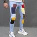 REPPUNK Men's Slim Fit Light Blue Distressed Denim Jeans With Patchwork, Straight Leg Casual Pants For Teenagers_mkmklike.com