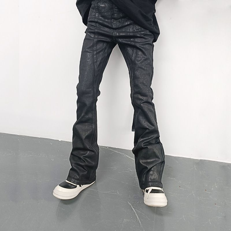 RO Waxed Jeans, RO Hand Washed Five Pointed Star Wax Coating, Flared High Elasticity Jeans, RO Dark Style_mkmklike.com