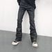 RO Waxed Jeans, RO Hand Washed Five Pointed Star Wax Coating, Flared High Elasticity Jeans, RO Dark Style_mkmklike.com