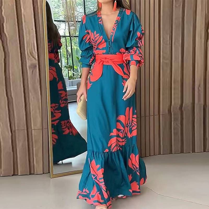 Women's Clothing new Bohemian style fashion print long sleeved dress for women_mkmklike.com