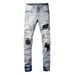 Men's Distressed Patchwork Jeans - High Street Style With Graffiti Lettering & Stretch Comfort_mkmklike.com