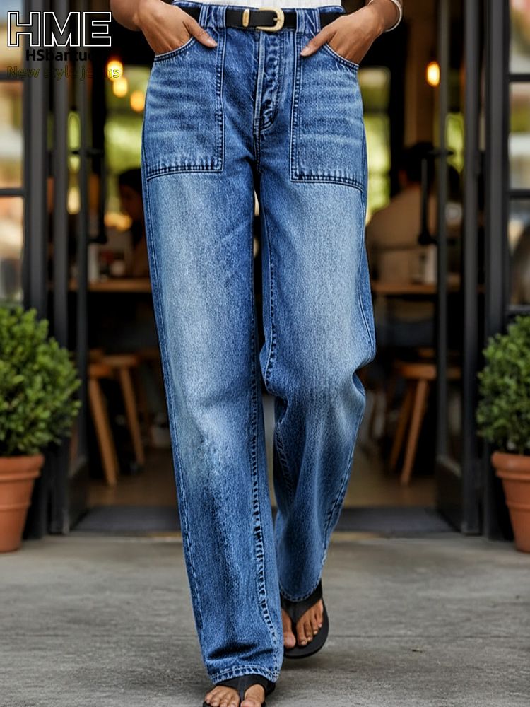 Women's Clothing High Waist Wide Leg Straight Leg Jeans For Women Fashionable Washed Denim_mkmklike.com