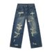 Men's Clothing Men's Wear New Niche Irregular Distressed Holes Heavy Work Street Style Straight Jeans Trend_mkmklike.com