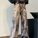 Men's Clothing Heavy Dirty Ink Splashed Digital Printed Straight Jeans For Men And Women Wide Leg Drape Washed Distressed Flared Trousers_mkmklike.com