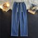 Drawstring Elastic Waist Jeans For Boys, Loose Straight Trendy Wide Leg Casual Floor Length Pants_mkmklike.com
