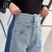 Women's Clothing Vintage-Inspired Wide-Leg Jeans With Contrast Side Seam & Fringe Details – Retro High Waist Flared Pants For Women, Boho Chic Denim_mkmklike.com