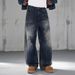 Men's Washed Blue Relaxed Straight Leg Jeans - Vintage Style Distressed Denim Pants For Casual & Streetwear_mkmklike.com
