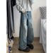 Retro Washed High Street Blue Jeans Loose Fit Straight Leg Wide Leg Pants for Men Youthful Slightly Flared Vibe Style Distressed_mkmklike.com
