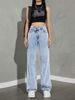 Classic Straight-Leg Jeans – Mid-Rise Washed Denim Pants – Casual & Office Wear_mkmklike.com