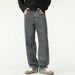 Men’s Heavyweight Vintage Smoke Gray Jeans – High-Street Loose Fit Straight Leg Denim Pants For Casual & Streetwear_mkmklike.com