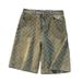 Retro Blue Jacquard Denim Shorts Men Summer American Trendy Brand All Match Washed Distressed Straight Five Point Half Length Pants_mkmklike.com