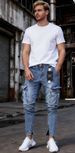 Stretch Distressed Knee Zip Jeans For Men - Slim Tapered Ankle Denim With Vintage Wash_mkmklike.com