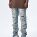 Men's Distressed Patchwork Jeans – Vintage Washed Relaxed Fit High Street Denim Pants With Button Fly (S-3XL, Blue G920)_mkmklike.com