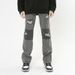 Men's Clothing Men's Printed Straight-Leg Jeans - Korean Streetwear Denim Pants With Artistic Design_mkmklike.com