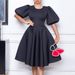 Women's Clothing Women's Round Neck Temperament Bubble Sleeve Wrapped Waist Large Swing Dress A-line Dress_mkmklike.com