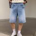 Men's Clothing Retro Whisker Design Washed Blue Jeans Men's Loose Straight Wide Leg Five Point Pants Trendy_mkmklike.com