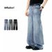Vintage Washed Straight Leg Denim Pants For Men - Classic Relaxed Fit Jeans With Distressed Details For Casual Streetwear_mkmklike.com