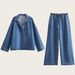 Oversized Denim Shirt & Pants Set – Trendy Long-Sleeve Button-Up Top With Matching Trousers (XS/S/M/L, Washed Polyester, Relaxed Fit)_mkmklike.com