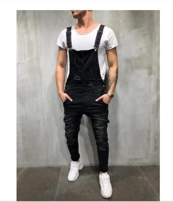 Men’S Distressed Denim Overalls – Slim Fit Suspenders Jeans (Blue/Black, S-3xl, Vintage Washed Workwear Style)_mkmklike.com