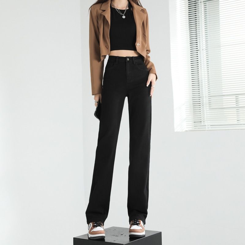 Orange Silk Women's Clothing # High-waisted Slim Straight-leg Jeans For Women, New Autumn Style, Slim-fit, Stretchy,_mkmklike.com