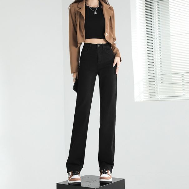 Orange Silk Women's Clothing # High-waisted Slim Straight-leg Jeans For Women, New Autumn Style, Slim-fit, Stretchy,_mkmklike.com